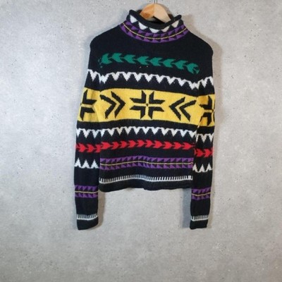 Vintage Ralph Lauren Polo Geo Motiv gerollter Azteken Strickpullover Damen Small TA4049
