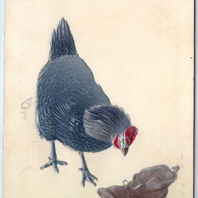 c1910s Joyful Easter Greetings Reflective Silver Chicken Shoe Egg Postcard 279
