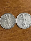 Lot of 2 Walking Liberty Half Dollars: 1937 & 1936 90% Silver, Circulated!
