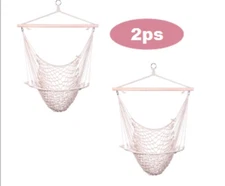 2x Hanging Rope Air/Sky Chair Swing beige Wooden Stick Length 35.43in Dia.1.26in