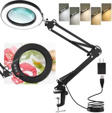 2-in-1 LED Magnifier Desk Lamp 10X Magnifying Glass with Swinging Arm