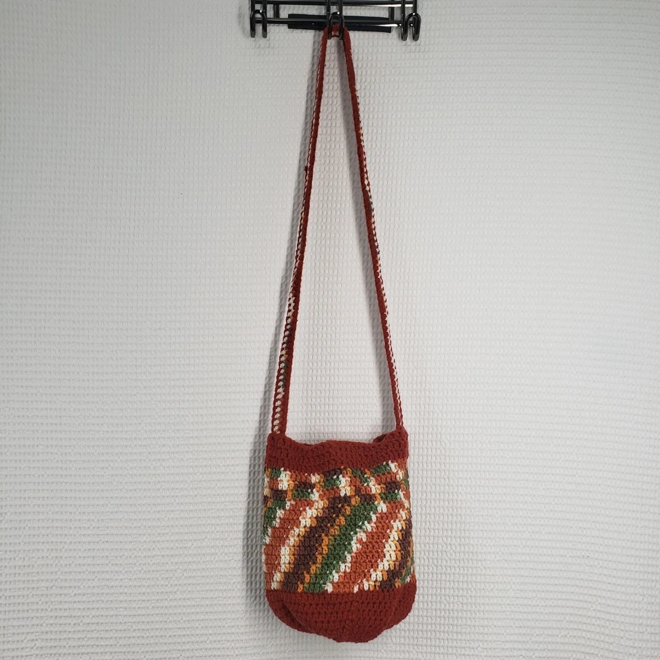Bandolera Bolso Cubo a Rayas Crochet Marrón Pequeño Hombro Hecho a Mano Hada Otoño Foto 2 de 4