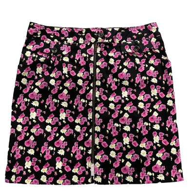 Nicole Miller Y2K Floral Skirt Womens 14 Black Pink Preppy A-line Knee Length