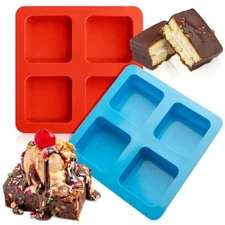 Silicone Brownie Pan - 2 Pcs 4-Cavity Non-stick Square Baking Molds, P