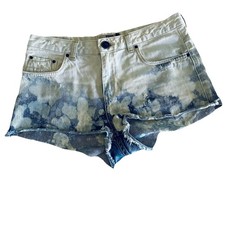 Bershka Women s Size 4 Acid Wash Tie Dye Distressed Cut-Off Jean Mid Rise Shorts