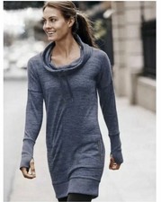 Athleta Sport It Tunic Sweatshirt Dress Cowl Neck Blue Size Small 721789