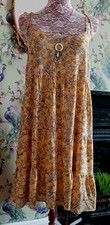 Vintage style mustard charcoal grey leaf print midi smock dress size 16 Primark 