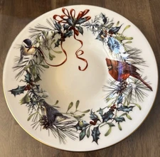 LENOX WINTER GREETINGS SOUP BOWL -- 9 inch --- Cardinal -- not perfect -- NO BOX