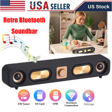 Vintage Wireless Bluetooth Sound Bar Speaker Desktop Dual Speakers FM AUX USB