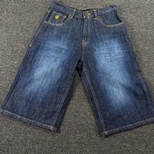 Rocawear Denim Shorts Mens 18 Baggy Dark Blue Embroidered Logo EUC