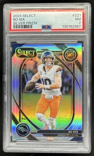 2024 Panini Select Bo Nix Club RC Silver Prizm Rookie #221 Broncos PSA 7