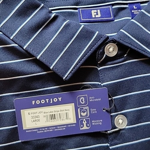 NWT FootJoy Men's BL Stripe Athletic Fit Classic Stripe Riviera Navy Large L - Picture 3 of 3
