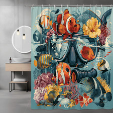 Ocean Fish Snorkel Shower Curtain, Tropical Reef Graphic Print
