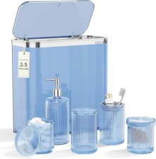 Blue Bathroom Accessories Set, 3.5 Gal Trash Can with Press-Top Lid, Glass Bathr