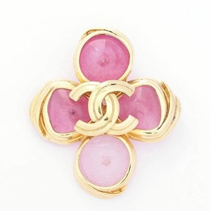 Authentic Vintage CHANEL 96P Coco Mark CC Pink Gripoix Gold Plated Pin Brooch in Rare