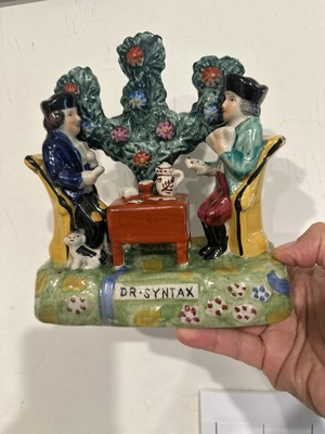 Antique Staffordshire Pottery ''Dr Syntax Playing at Cards''