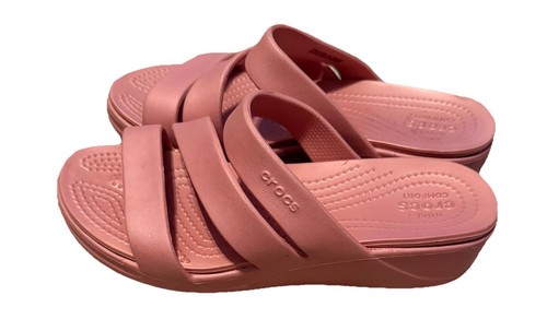 CROCS Monterey Strappy Wedge Sandals Dual Comfort Pink Women's 8