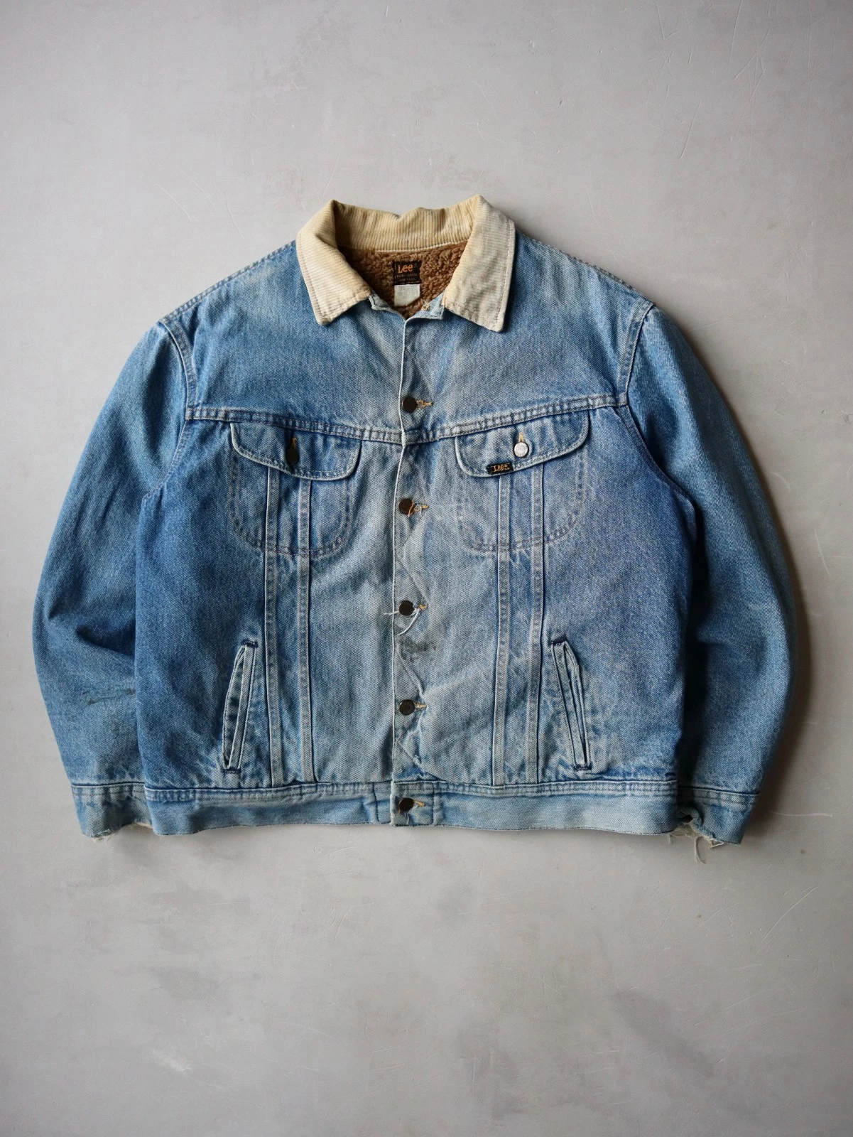 Vintage 80s Lee Storm Rider Denim Jacket Sz L Faux Sherpa Lined Made in USA