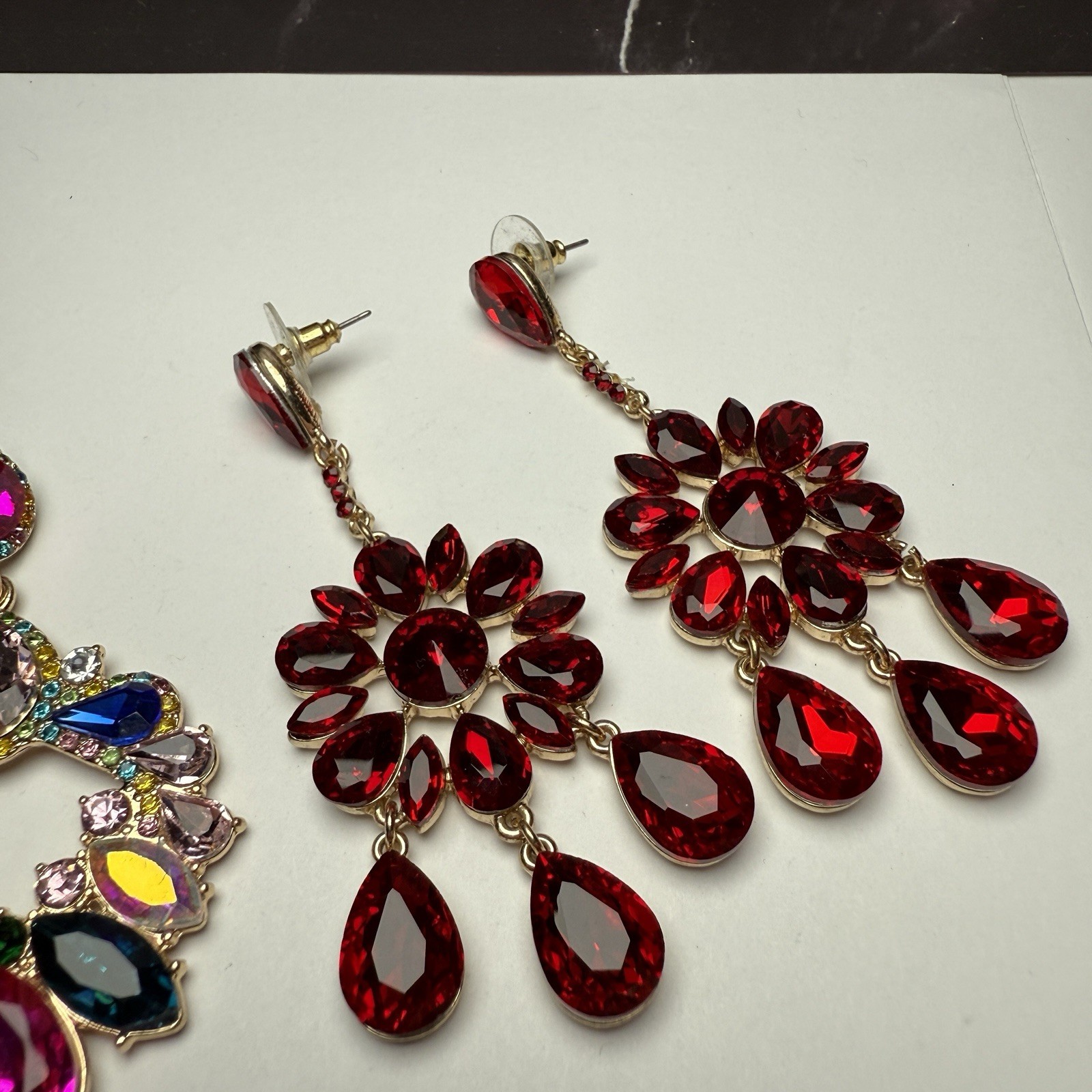 Statement Rhinestone Dangle Drop Pierced Earrings… - image 16