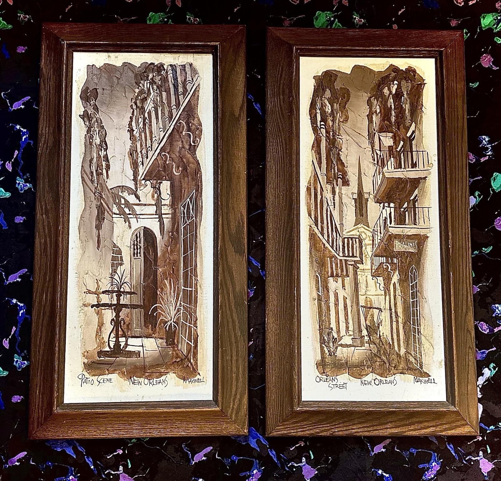2 Vintage Signed Framed Maxwell New Orleans Impasto Oil On Canvas Paintings