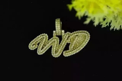 Moissanite  2.00Ct Round Cut Custom Letter Layer Pendant 14K Yellow Gold Plated