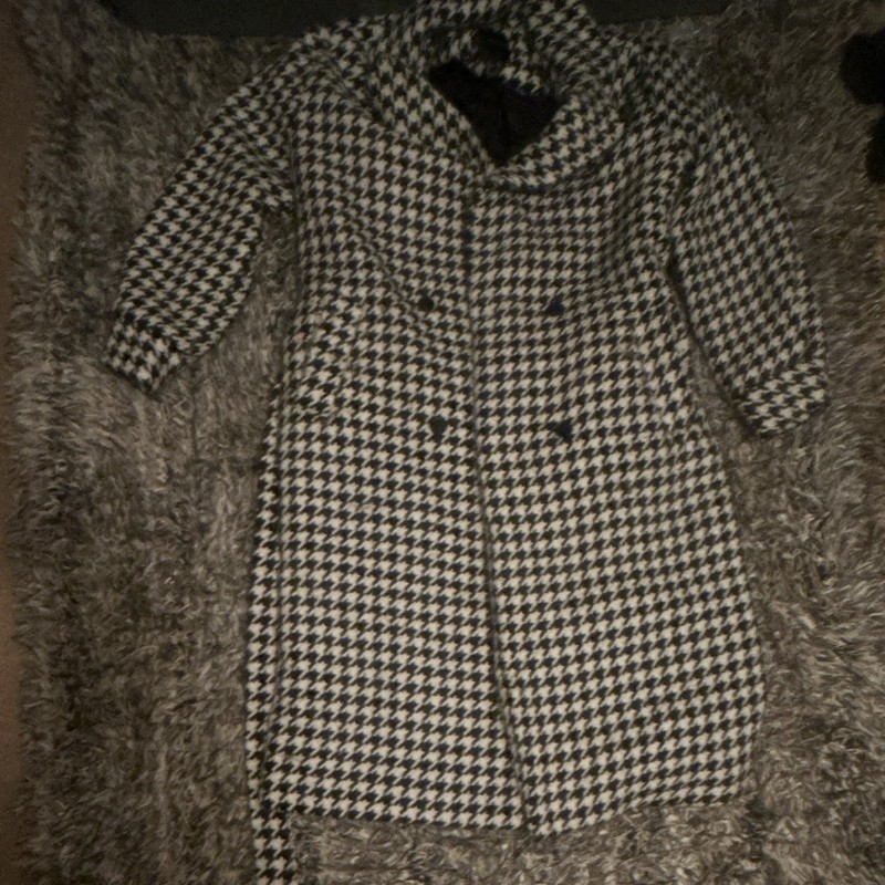 FOREVER 21 Women’s Black/White Houndstooth Long Overcoat Button Lined Size L