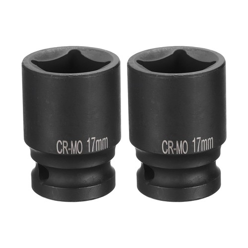 2Pcs 4 Pointe Douille Carrée 1/2" Drive 17mm Douille à Choc Carrée