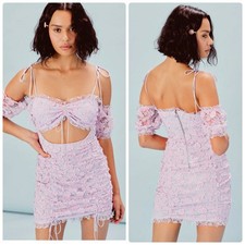 For Love and Lemons Amalie Mini Dress Purple Lavender 3D Floral Lace Cutout SM