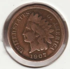 US Rare Old West 1907 Indian Head Penny Coin American Collection Shield Cent USA