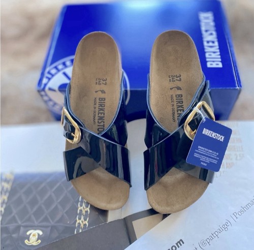 Birkenstock 💅 Siena Big Buckle Black Patent Leather Sandals Slide Sz 37 6 6.5