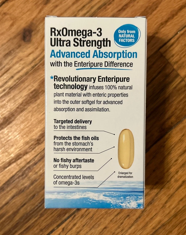 Aceite de pescado ultra fuerte Natural Factors RxOmega-3 más vitamina D3 60 cápsulas blandas Foto 3 de 4