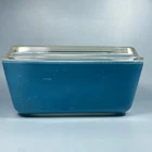 Pyrex Vintage Blue Refrigerator Dish #502-B  w/ Ribbed Lid ~ Nice!