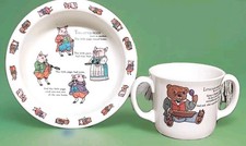 Vintage Child's Mother Goose Nursery Rhymes Bowl  Cup Shefford 1986 Melamine