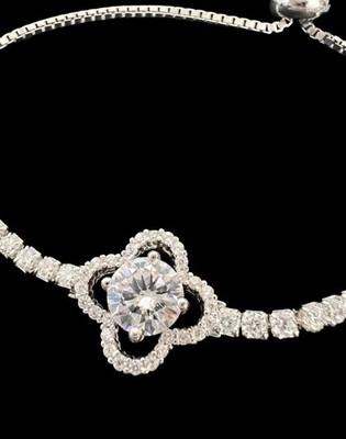 Cote D  Argent Bracelet Sterling Silver Cubic Zirconia Adjustable 4 Leaf   New
