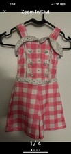 Pink and white gingham checked short outfit girls medium child Swarovski crystal