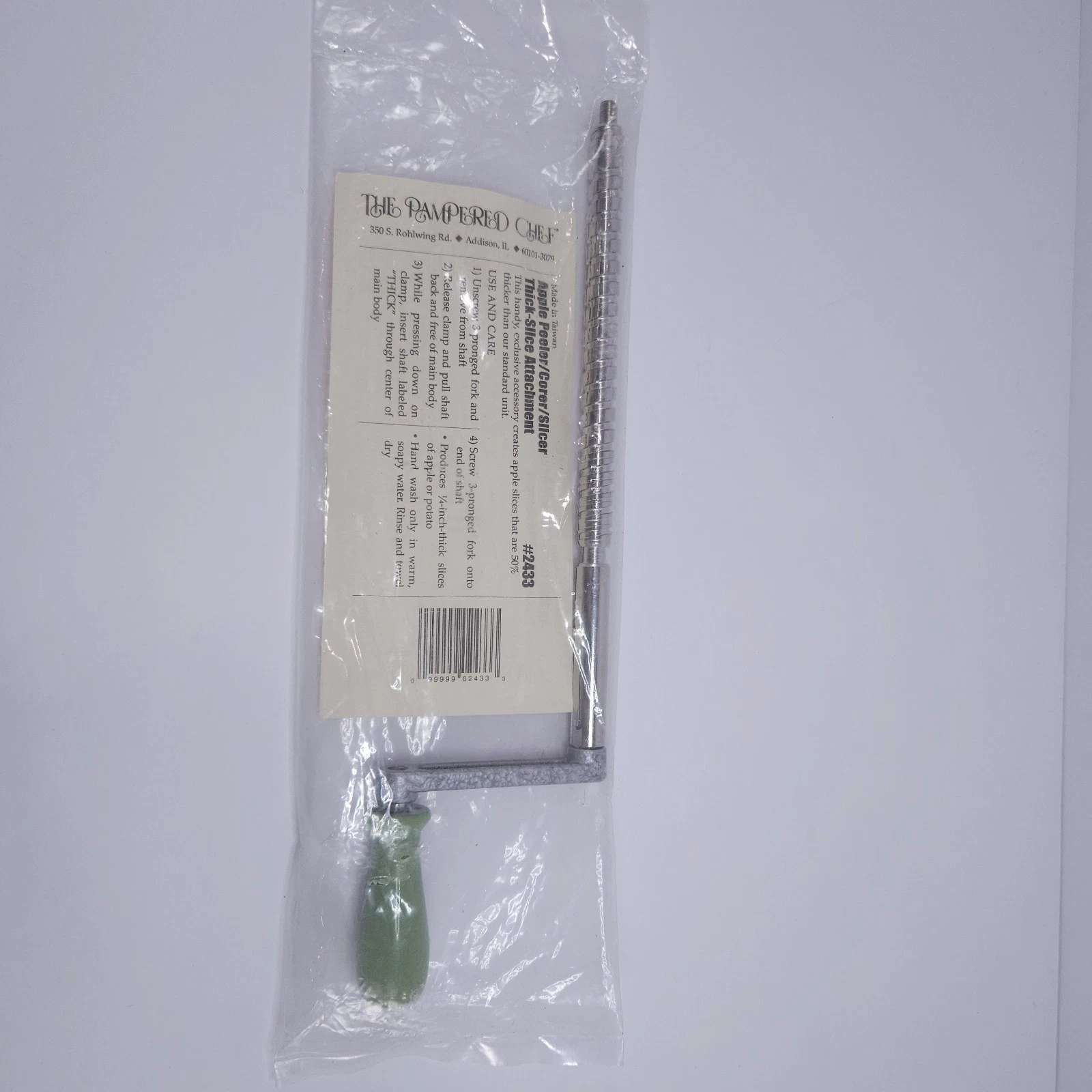 The Pampered Chef Apple Peeler Corer Thick-Slice Attachment #2433 New-Green