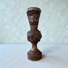 Hand Carved Floral Wooden Vase Rustic Artisan Decorative Wood Sculpture Vessel