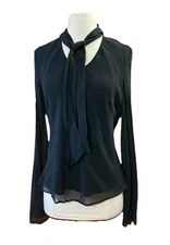 Harold’s Silk Scarf Top Sz 14 New Black Chiffon Sheer Blouse Contemporary Goth