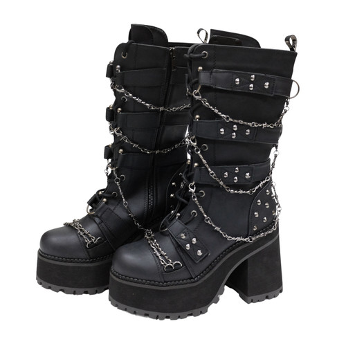 Demonia Assault-117 Black Vegan Leather Platform Block Boot [Size US 9] *NO BOX*