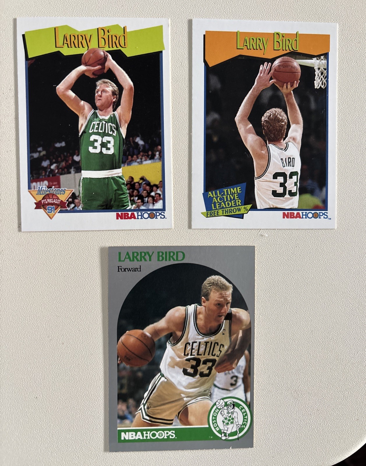 Larry Bird 3 Cards NBA Hoops 1991-92 #532 #314 AND 1990-91 #39 Boston Celtics