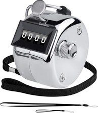 Hand Tally Clicker Counter 4 Digit with Lanyard Silver