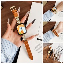 For Apple Watch Series 10 9 8 7 6 5 Diamond PU Leather Watch Band Slim Bracelet