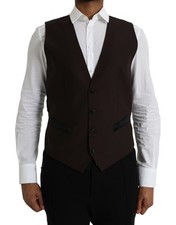Dolce & Gabbana Brown Wool Waistcoat Dress Formal Men's Vest Authentic