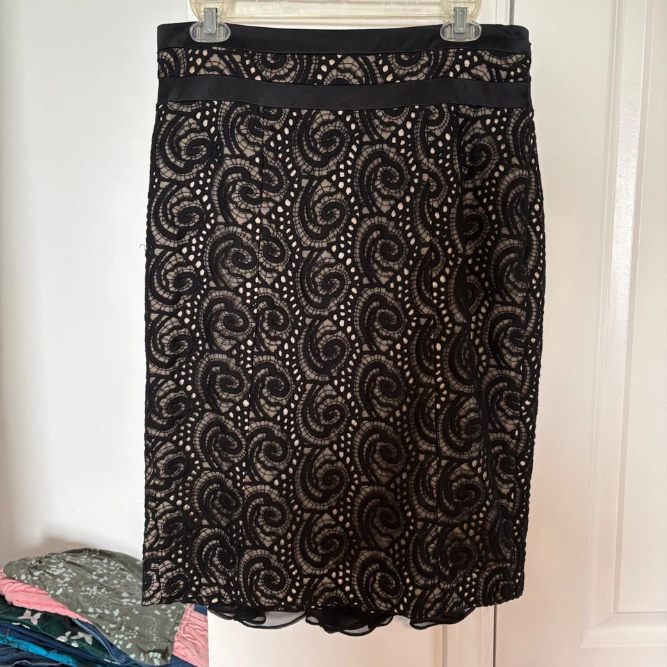 Falda lápiz de encaje negra Etcetera talla 10 forrada carrera cóctel fiesta Foto 2 de 4