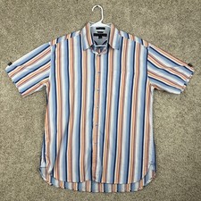 Tommy Hilfiger Colorful Stripe Short Sleeve Men Shirt Size Large 80's 2 Ply