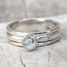Solid 925 Sterling Silver Moonstone Spinner Ring Narrow Band Handmade Thumb Ring
