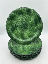 Set of 6 VIETRI Green Leaf Plates Dinnerware Made in Italy Rustic Charger