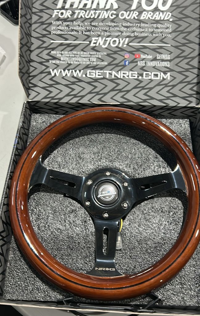 NRG Steering Wheel Dark Wood Grain 310mm 3 Spoke Blackchrome Center ST-310BRB-BK