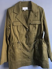 Etcetera Womens Lightweight Coat Green Linen Collar 10 New $399