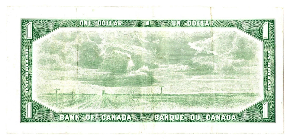 BANK OF CANADA ONE DOLLAR BILL GREAT SHAPE RARE $1 SERIES 1954 OTTAWA CZ1638767 - Image 2 of 2